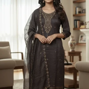 CRUSHED SILK CHURIDAR(DARK COFFEE BROWN)