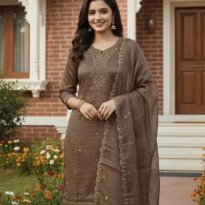 CRUSHED SILK CHURIDAR (DARK SANDALE COLOUR)